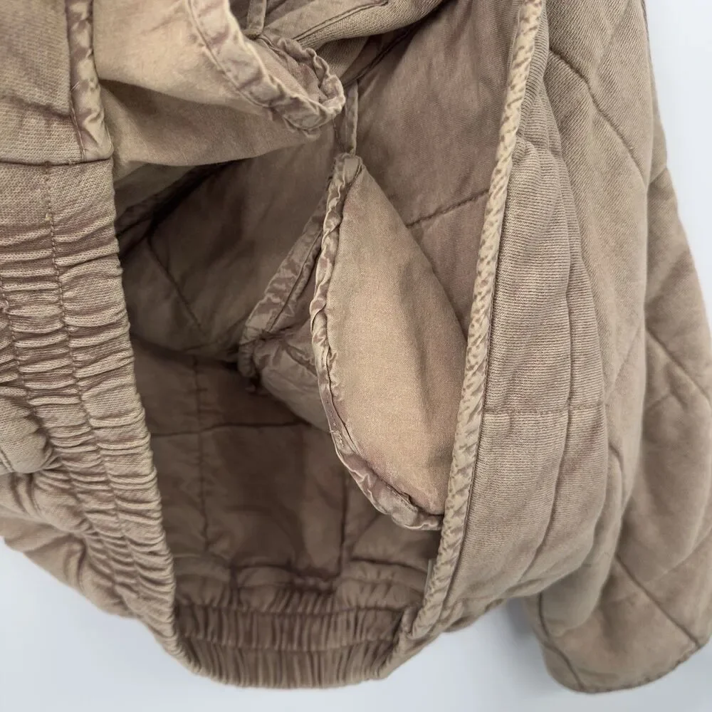 Rare Free People Quilted Dolman Knit Jacket Toasted Coconut Mushroom M oversize - Picture 7 of 13